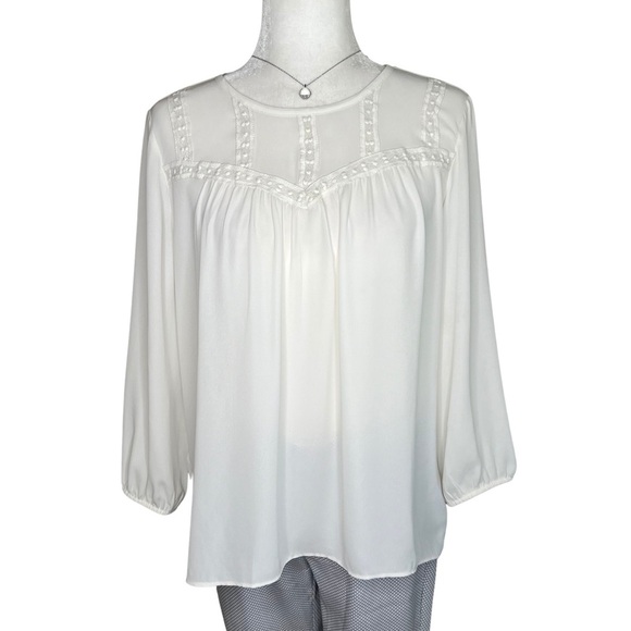 LOFT New Blouse Crochet Lace Trim Office Career Cream Small S NWT - Picture 1 of 15